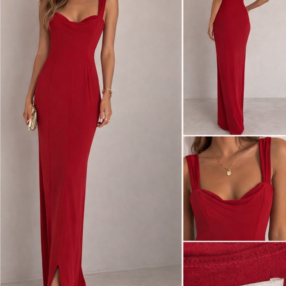 Oh Polly Red Cowl Neck Maxi Dress